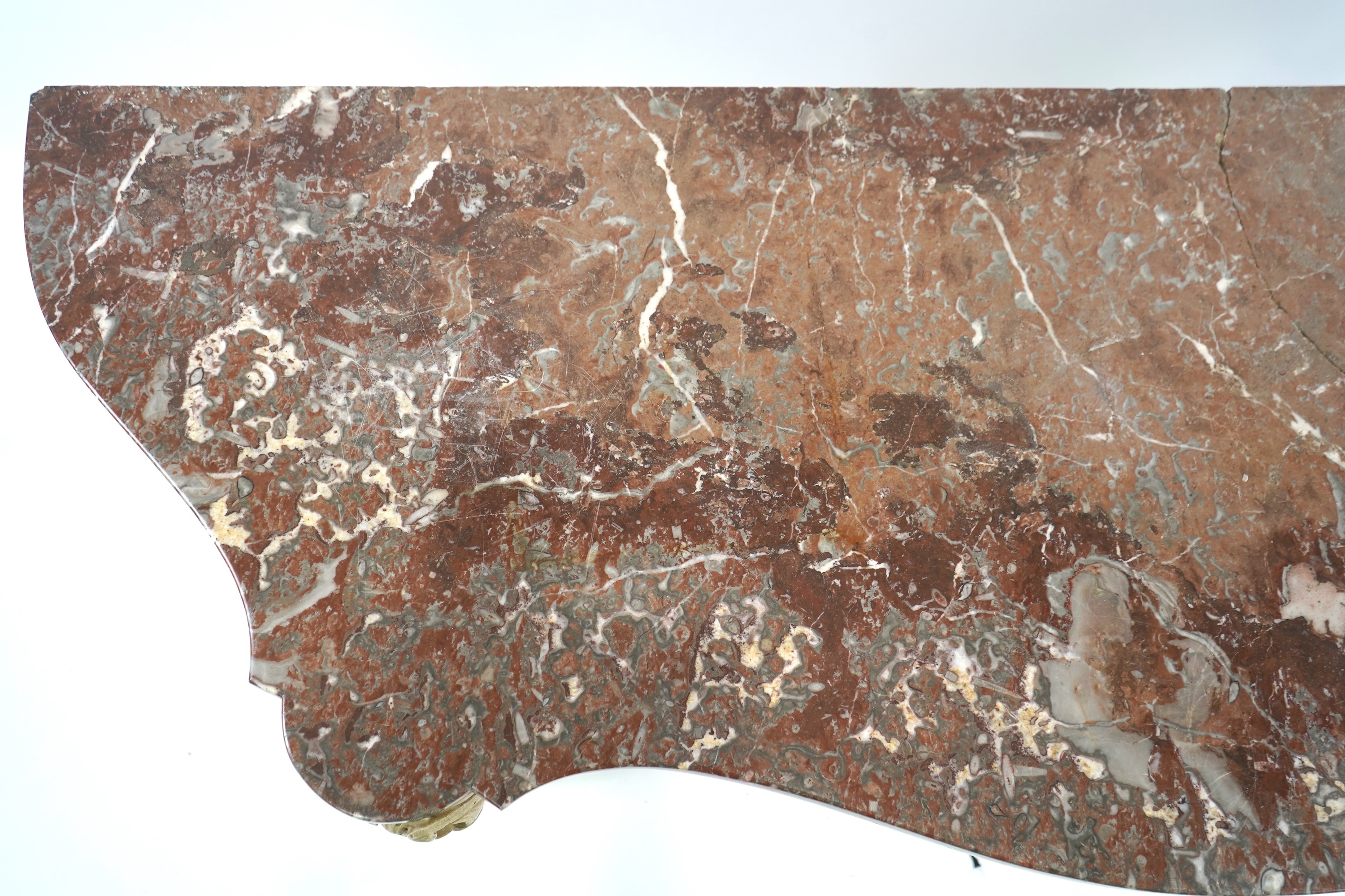 A 19th century Louis XV style marble topped painted serpentine console table